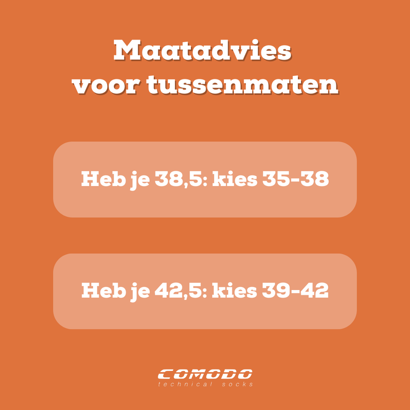 Comodo Sokken - Maatadvies voor tussenmaten normaal 